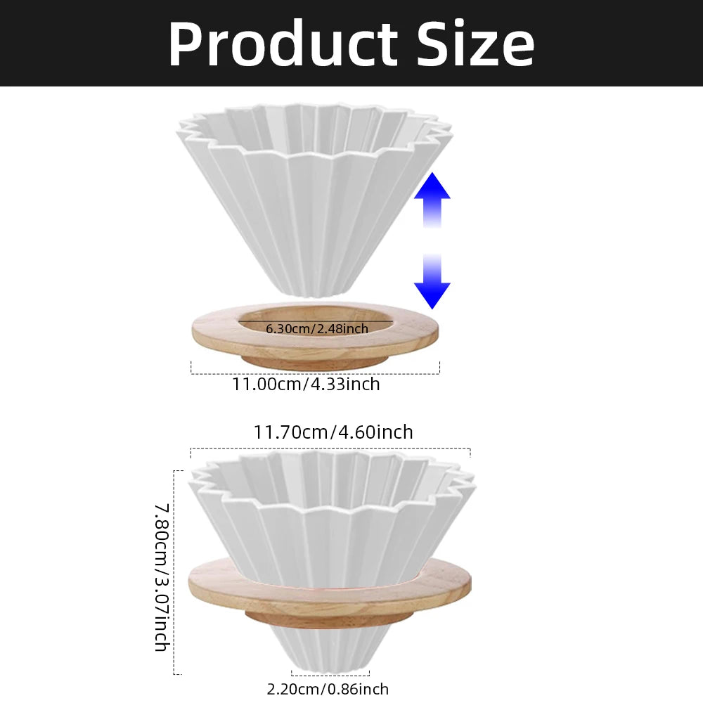 Ceramic Coffee Filter Cup Reusable Filters Coffee Maker with Wood Stand Funnel Dripper Cake Filter Cup Coffee Accessories