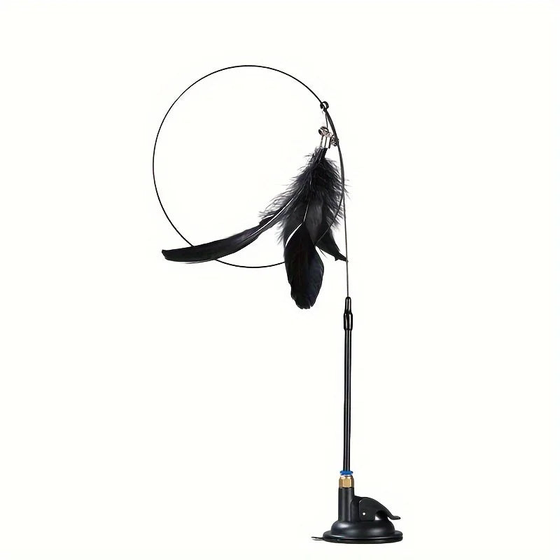 Cat Preview Toy - Interactive Bell and Feather Cane - Long Sucking Cup Rod, Fun Game Time Adventure Use - Ultimate Cat Toy