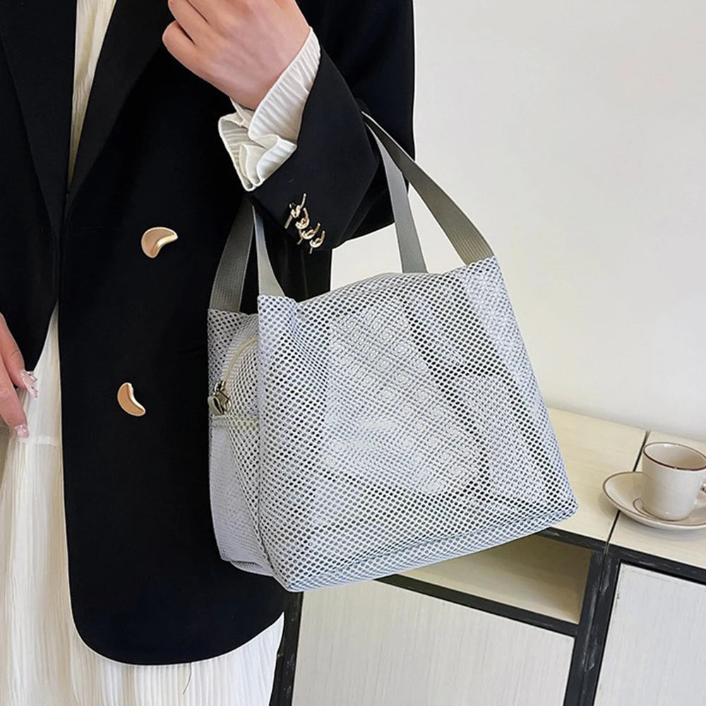 1PC Net Mesh Bag, Toiletry Bag, Travel Storage Bag, Hollowed-Out Student Lunch Box Bag, Lunch Box Bag
