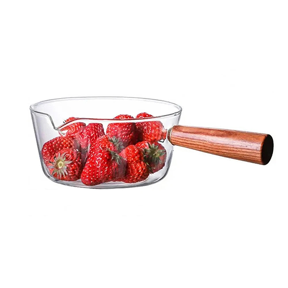400/600ML Glass Cooking Pot Soup Milk Pot With Wooden Handle Glass Cooking Pot Instant Noodle Pot Glass Cookware Kitchen
