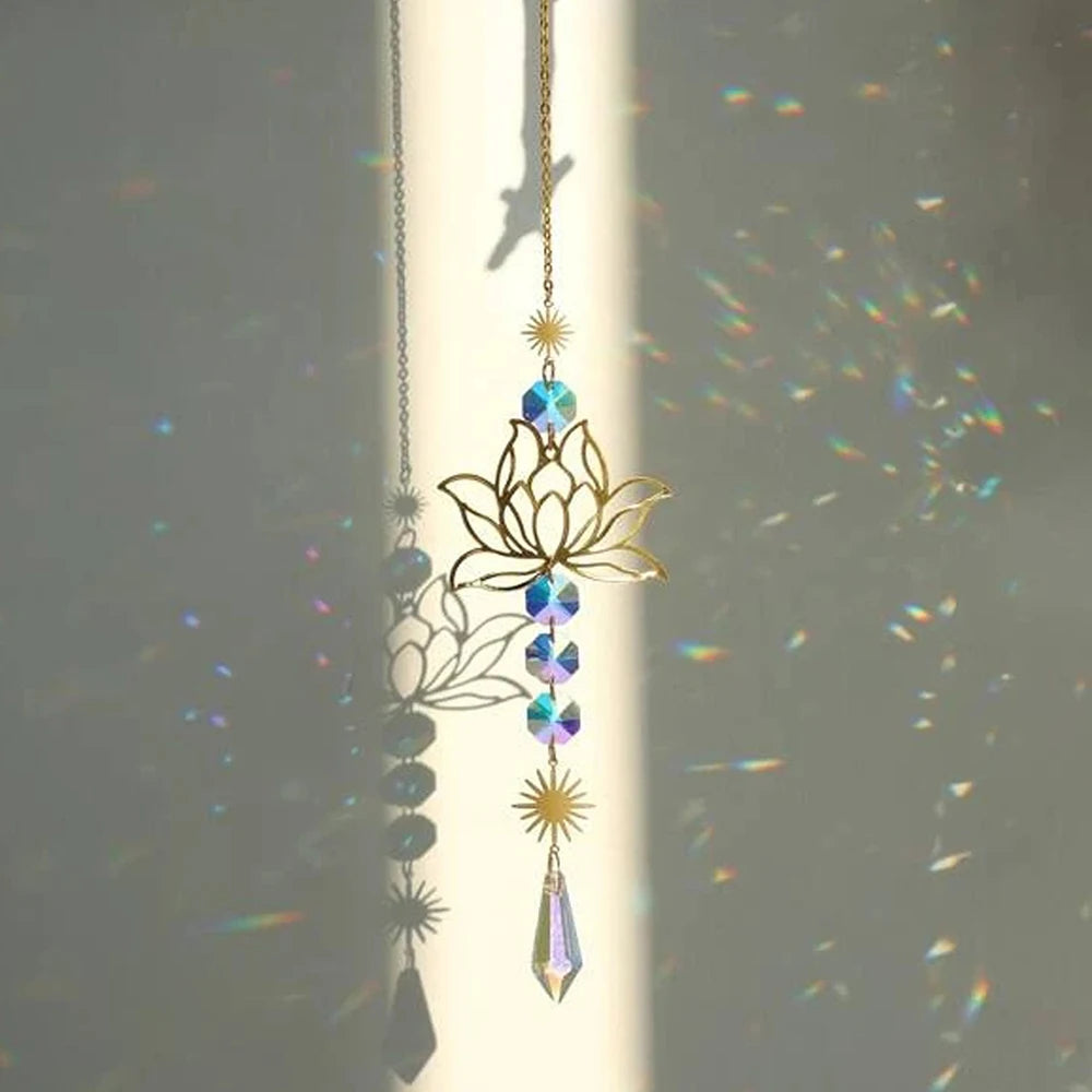 1PC Natural Stone Sun Catcher Crystal Wind Chimes Amethyst Lotus Hanging Window Garden Party Decorations