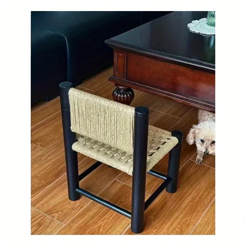 Shoe changing stool, woven stool, medieval rope woven stool, ins style Nordic solid wood home low stool with