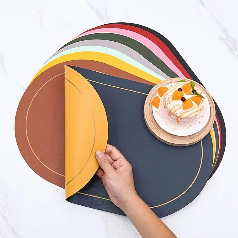 1/4/6pcs,PU Placemats,Dining Table Waterproof Non-Slip Table Mat,Heat Insulation Leather Place Mats Set,Nordic Style Cup Mat