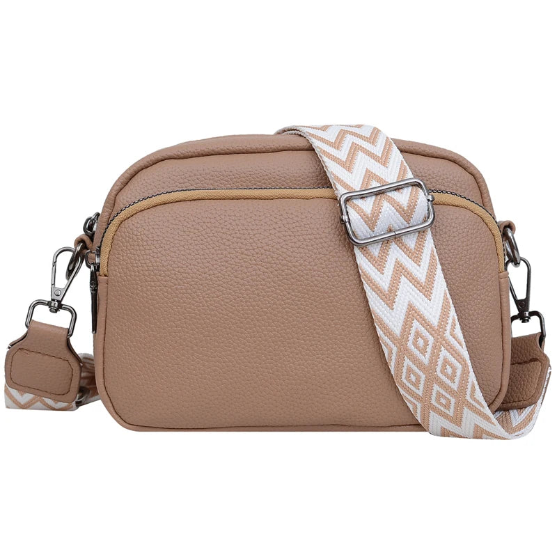 1 piece ladies pure color pu messenger bag fashion wide shoulder strap women's bag multi-flap pocket pants square bag