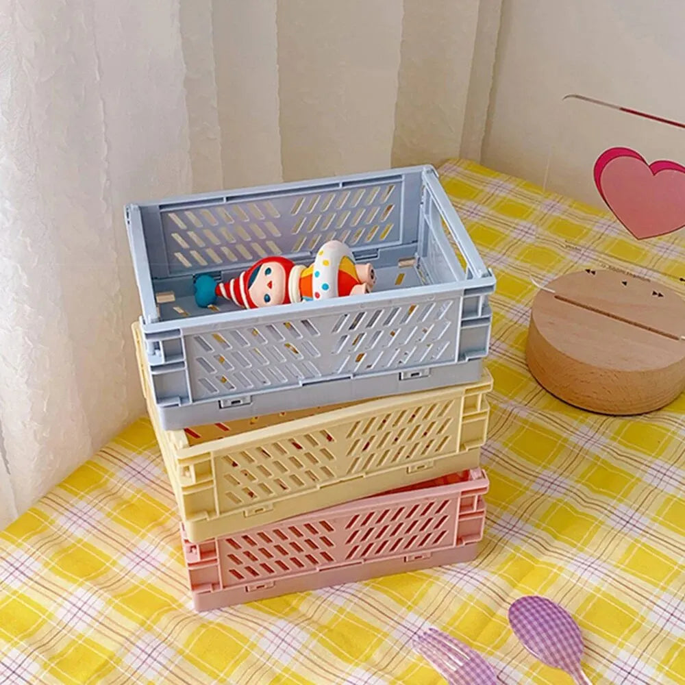 1PC Desktop Foldable Storage Box, Student Stationery Shelf, Miscellaneous Cosmetics Storage Basket