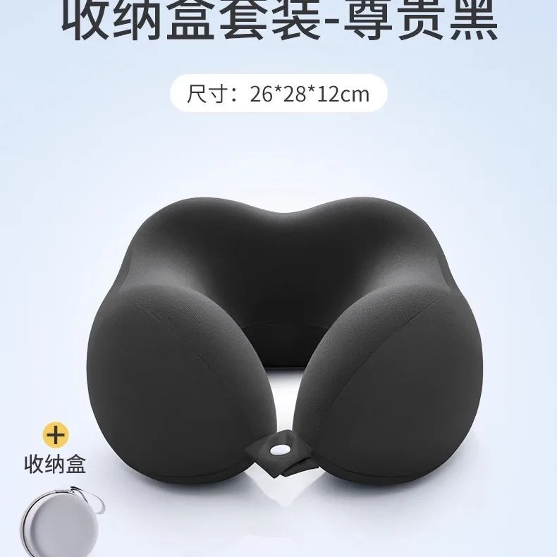 Comfortable U-shaped neck pillow with storage bag – ideal for travel, napping, and office use