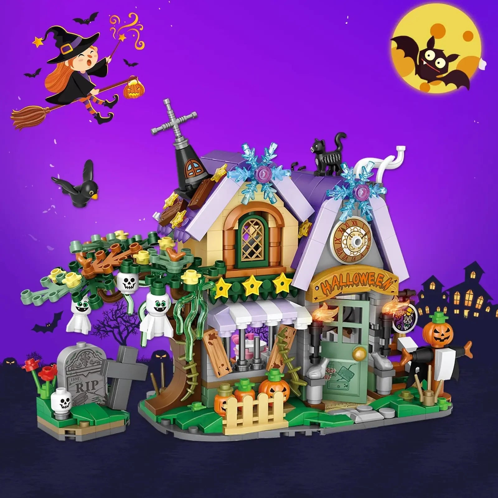 ToylinX 783PCS Creative Building Block Hut Pumpkin Element Mini Bricks Building Toys Birthday Halloween Gift for Kids and Adults