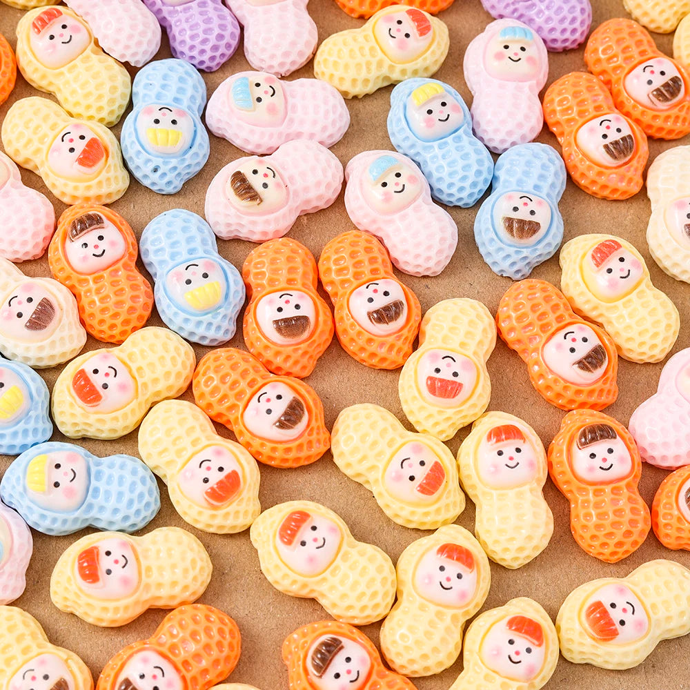 15pcs Cartoon Resin Simulation Peanut Flatback Cabochon Scrapbooking Embellishments for DIY Girls Hairpin Headband Gifts