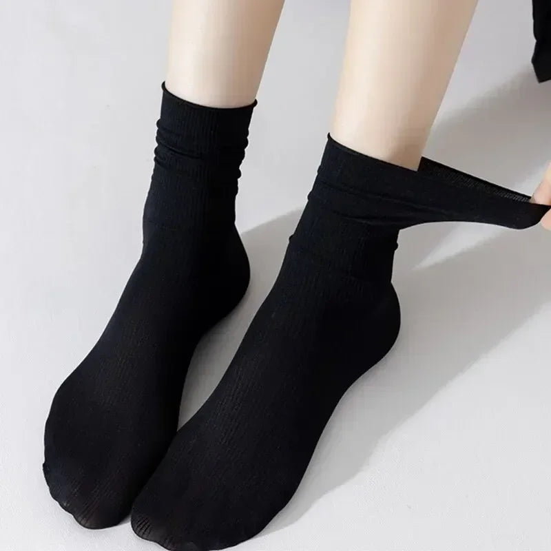 10 Pairs Thin Ice Silk Women's Long Tube Socks Summer Cool Mid Calf Socks Black and White Ice Ice Socks Pile Pile Ladies' Socks