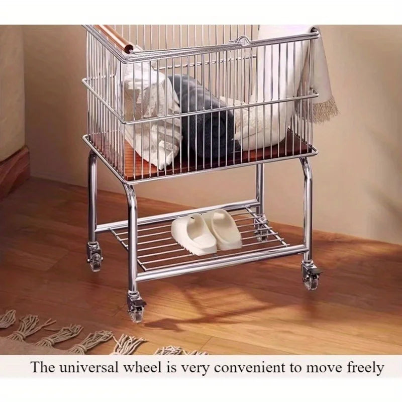 Medieval Dirty Basket Bathroom Double Layer Clothes Storage Basket Toilet Mobile Laundry Basket Dirty Basket Cart Shelf
