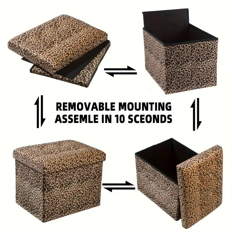 New leopard print flannel stool, can sit storage stool folding shoe changing stool