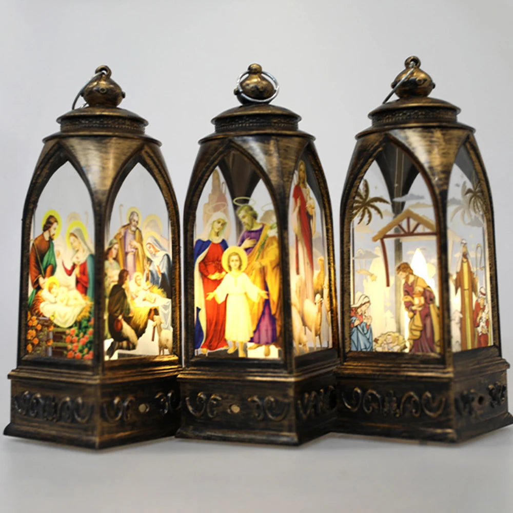 1PC Christmas Decorations Led Lighting Golden Arch Wind Light Nightlight Religious Jesus Retro Decoration