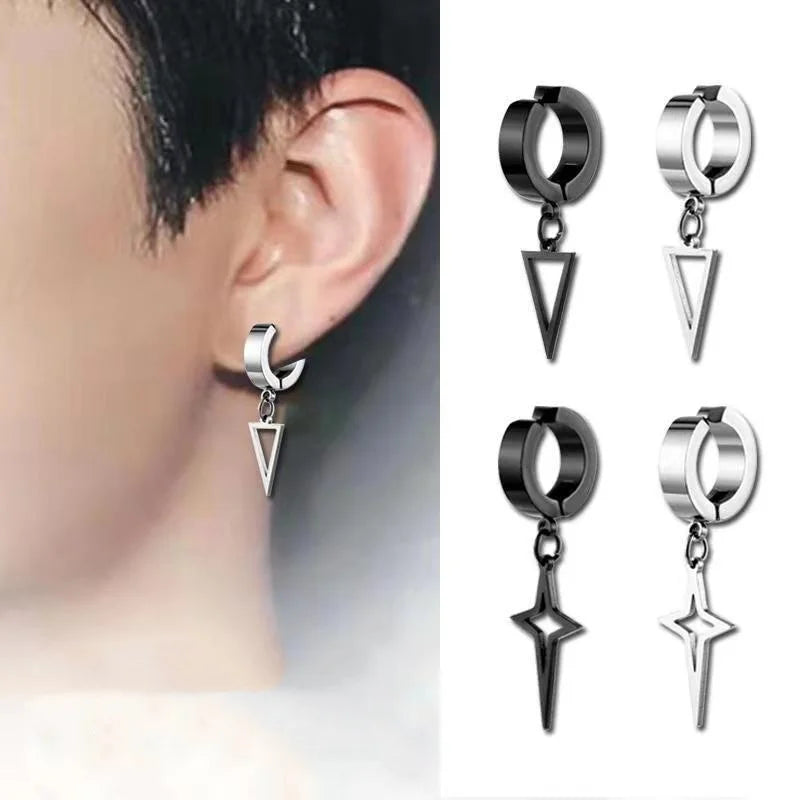 1 Pcs New Clip On Hoop Earrings For Men Women Stainless Steel Fake Non Piercing  Earring Without Ear Holes Black Huggie Hoop