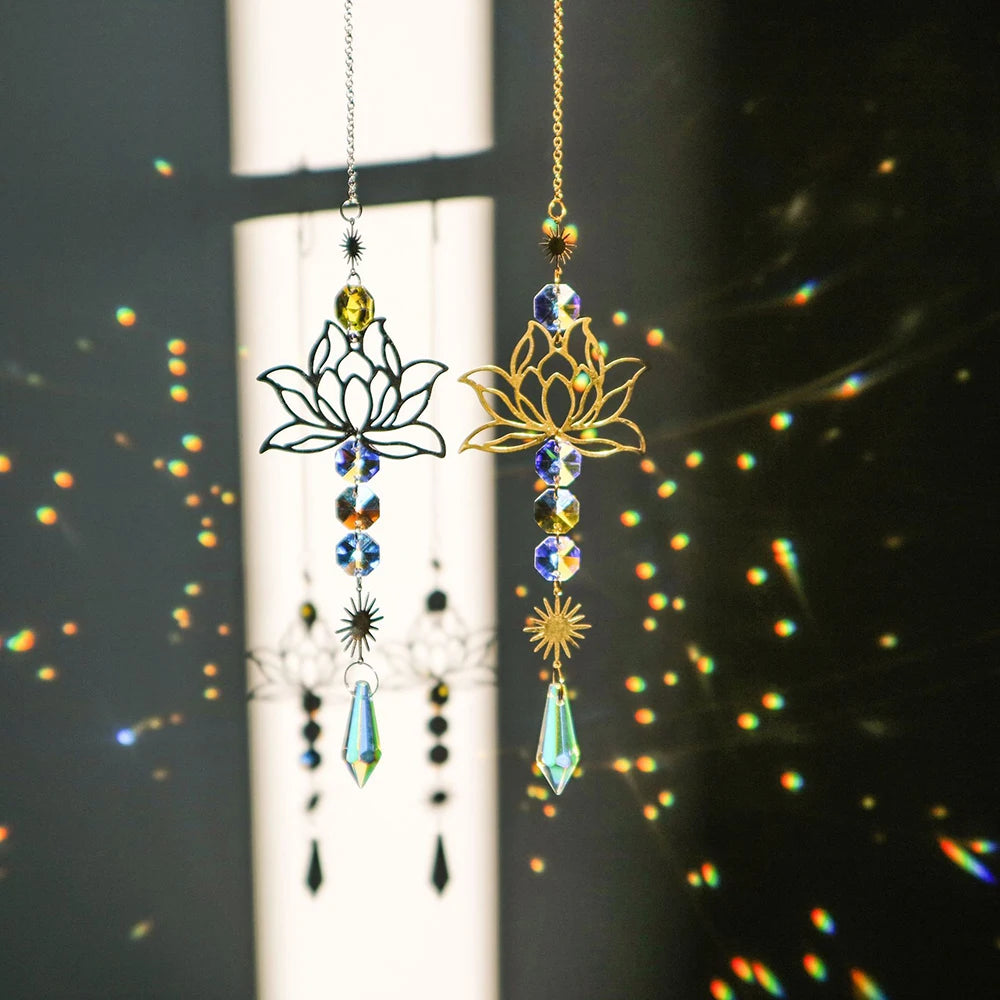 1PC Natural Stone Sun Catcher Crystal Wind Chimes Amethyst Lotus Hanging Window Garden Party Decorations