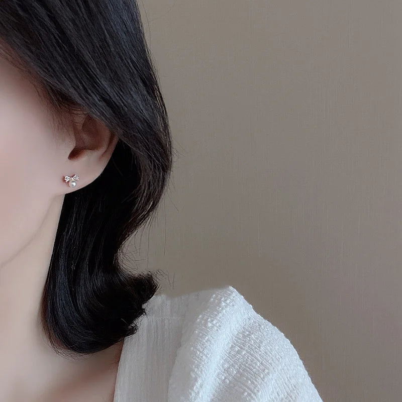 Fashion Cute Simple Bowkont Stud Earrings