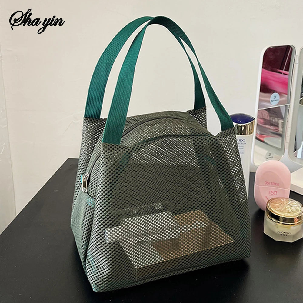 1PC Net Mesh Bag, Toiletry Bag, Travel Storage Bag, Hollowed-Out Student Lunch Box Bag, Lunch Box Bag