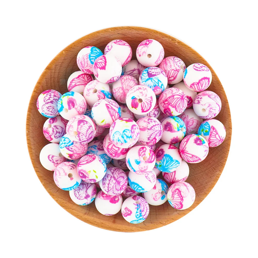 10Pcs/lot Printed Silicone Beads 15mm Round Leopard Terrazzo Dalmatian Camo Silicone Beads For Jewelry Making DIY Accessories