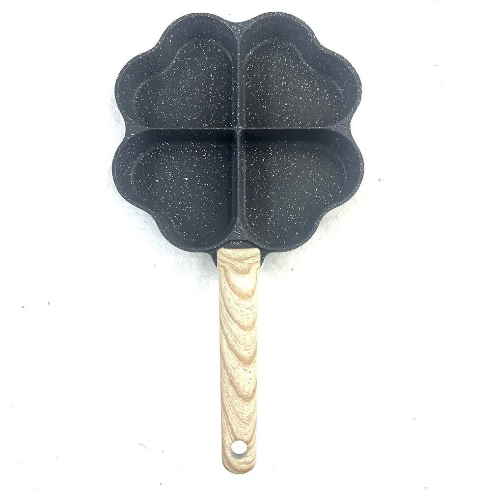 1PC Home Creative Porous Frying Pan Medical Stone Non-Stick Wood Grain Handle Breakfast Mini Egg Dumpling Pan