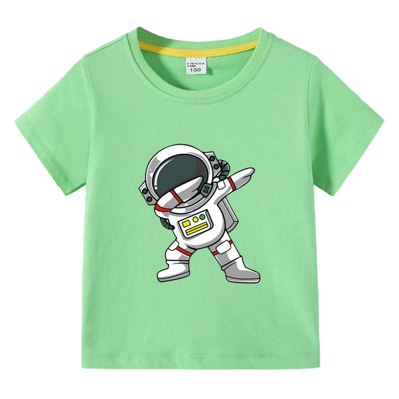 2025 New Kids Clothing Fashion Spaceman Graphic Short Sleeve T-Shirt 3-10Years Children Boy O-Neck Tops Tee Kids Summer Clothes