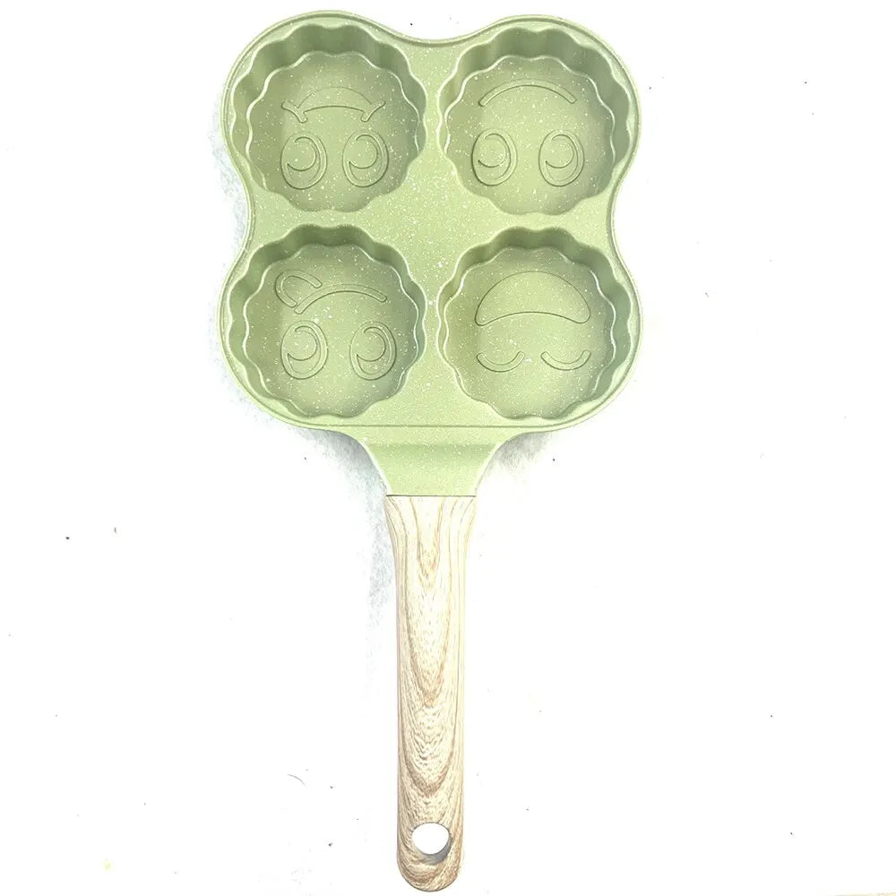 1PC Home Creative Porous Frying Pan Medical Stone Non-Stick Wood Grain Handle Breakfast Mini Egg Dumpling Pan