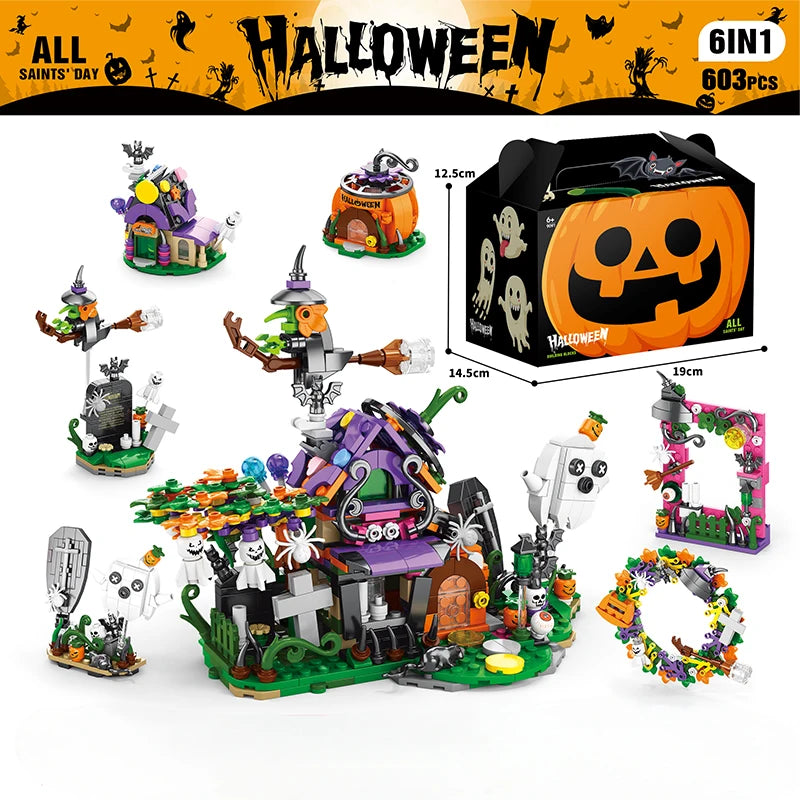 DIY Model Halloween Building Block Set Pumpkin House Educational Building Block Toy Children's Festive Gifts for Home Decoration