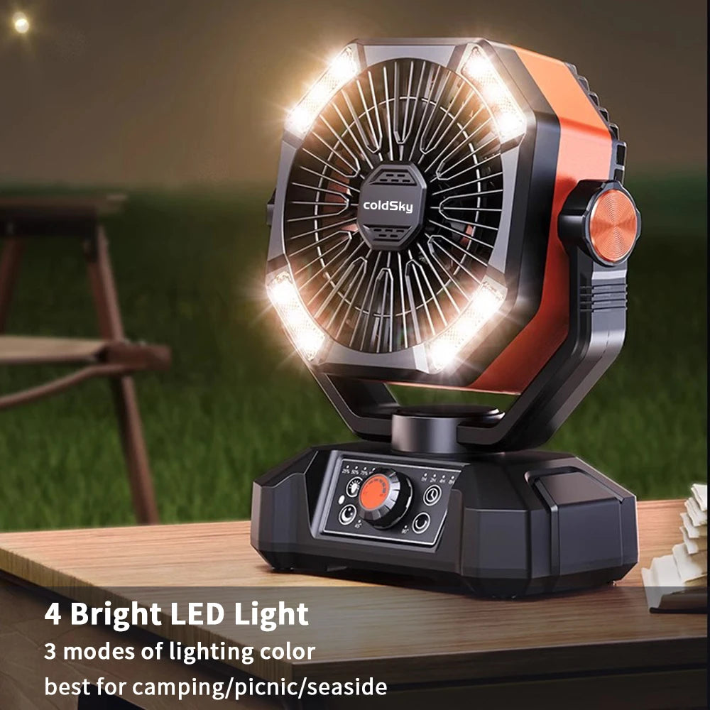 Radiator Fan 20000mAh Battery Camping Fan 4 LED Lantern 8 Speeds Desk Fan Portable Outdoor Fan for Tent Power Outages Jobsite