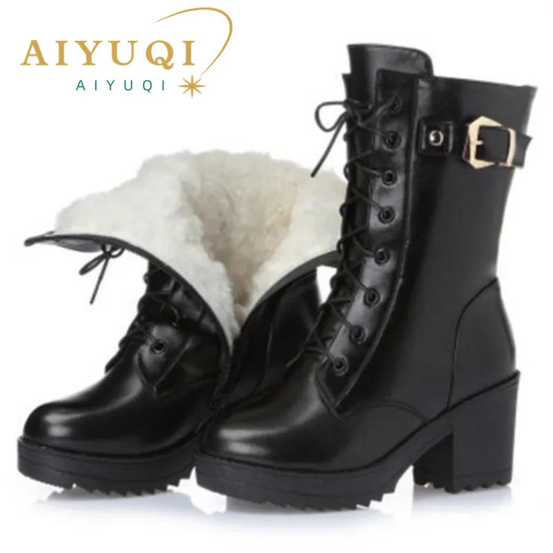 High-heeled Genuine Leather Women Winter Boots