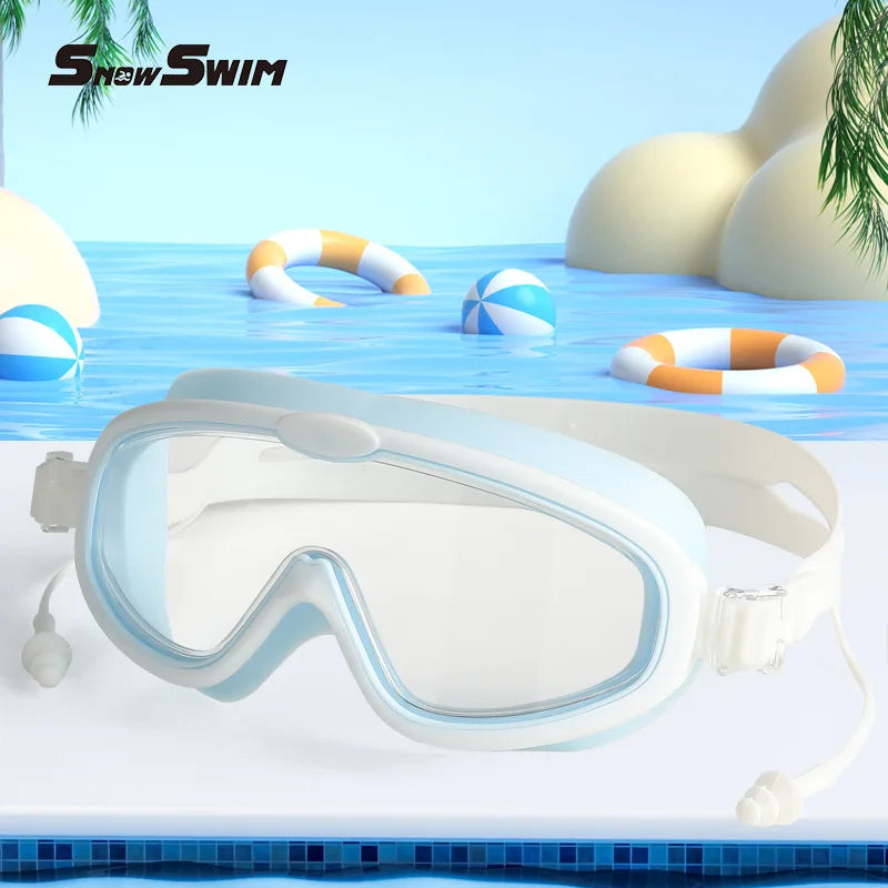 Swimming Goggles for Kids Large Frame Wide View Anti Fog Anti UV No Leaking Waterproof Quick Adjustable Soft Fit Age 3 15