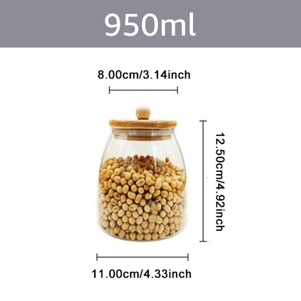 Wooden Lid Glass Sealed Jar Food Container Tea candy Kitchen Storage Bottle Jar Large Capacity Sealed For Kitchen Mason Jars