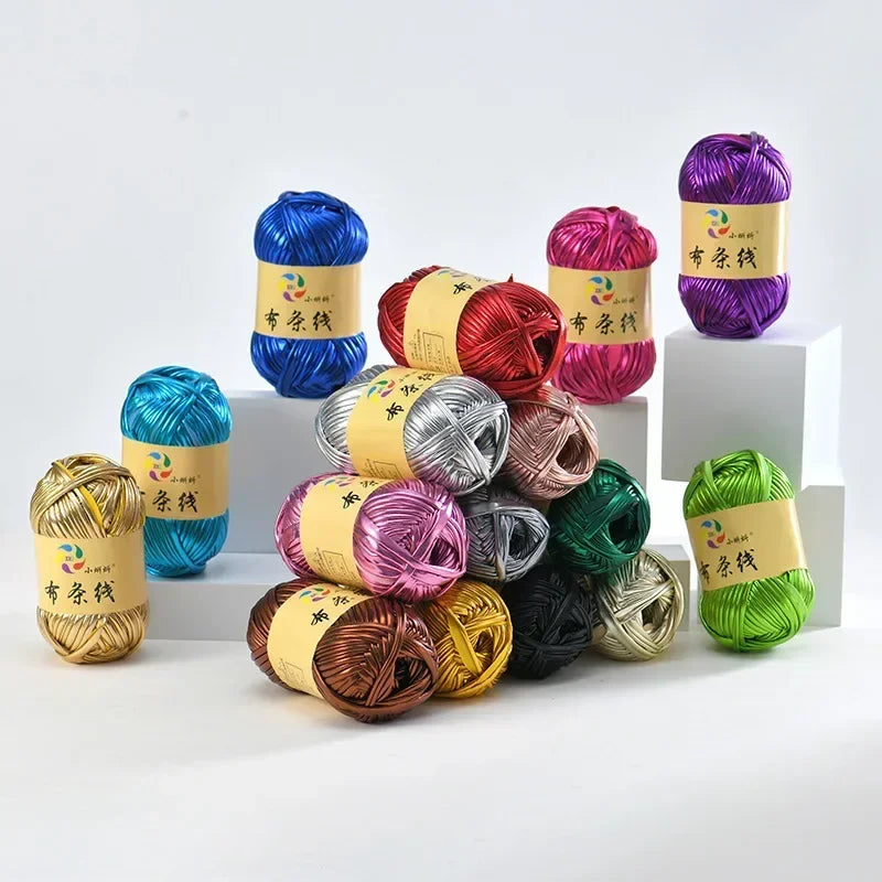 New metal texture cloth line personalized wool DIY woven bag bright leather hand woven material