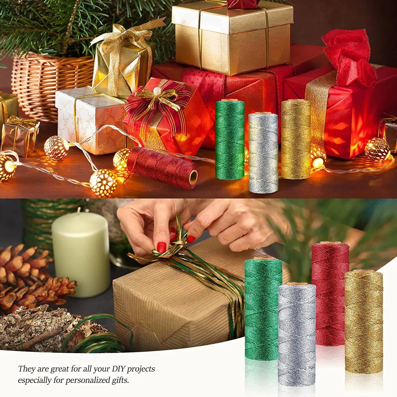MetalicCord 1.5mm gold wire, Christmas craft rope, gift wrapping line DIY jewelry line 100m