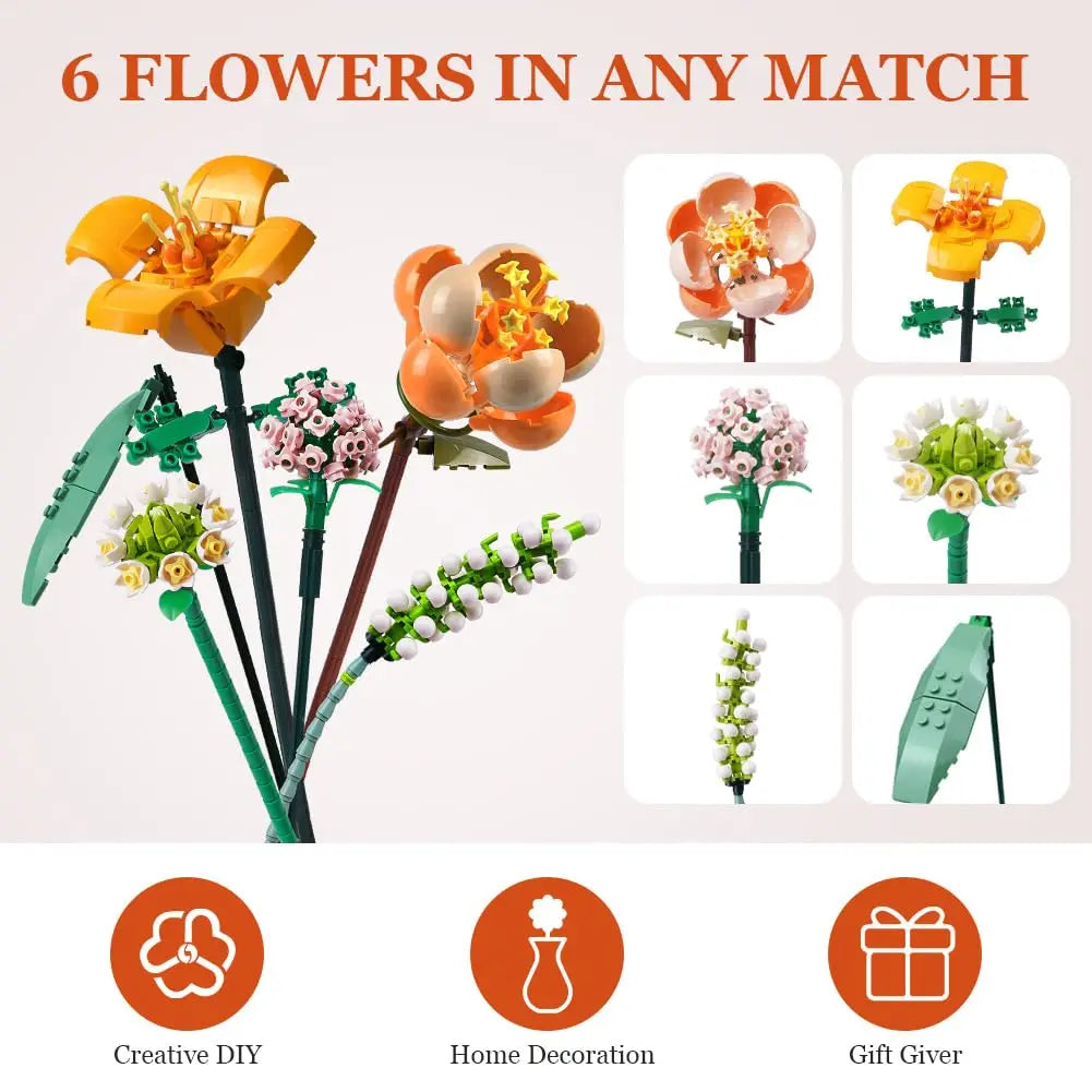Mini Block Kids Building Toys Bricks Flowers Puzzle Pot Plants Girls Gift Home Decor (1657-1659(With Box))