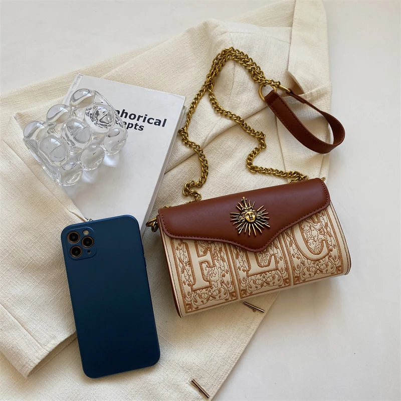 1pc PU Chain Messenger Bag Fashion One Shoulder Small Square Bag Can Hold Mobile Phone