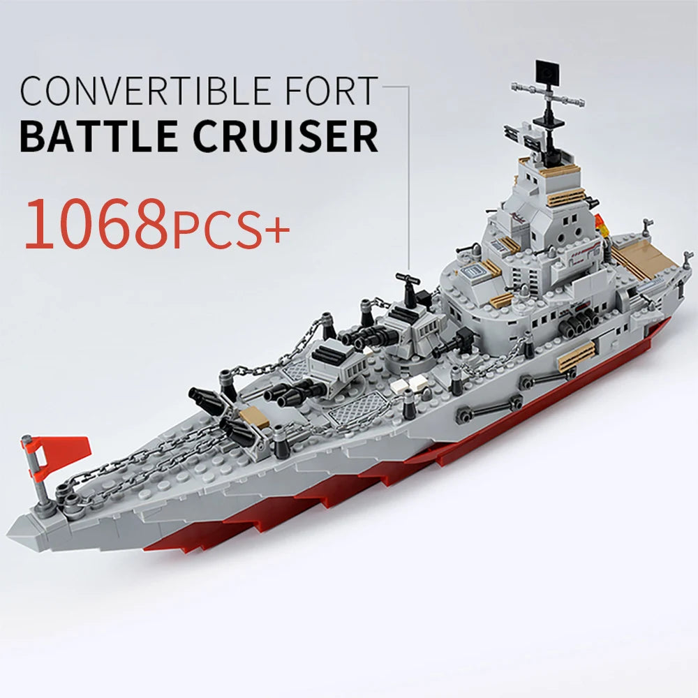 ToylinX 1068pcs Building Block Warship Battleship Building Kits,Military Warship Model Christmas Present for Children and Adult.