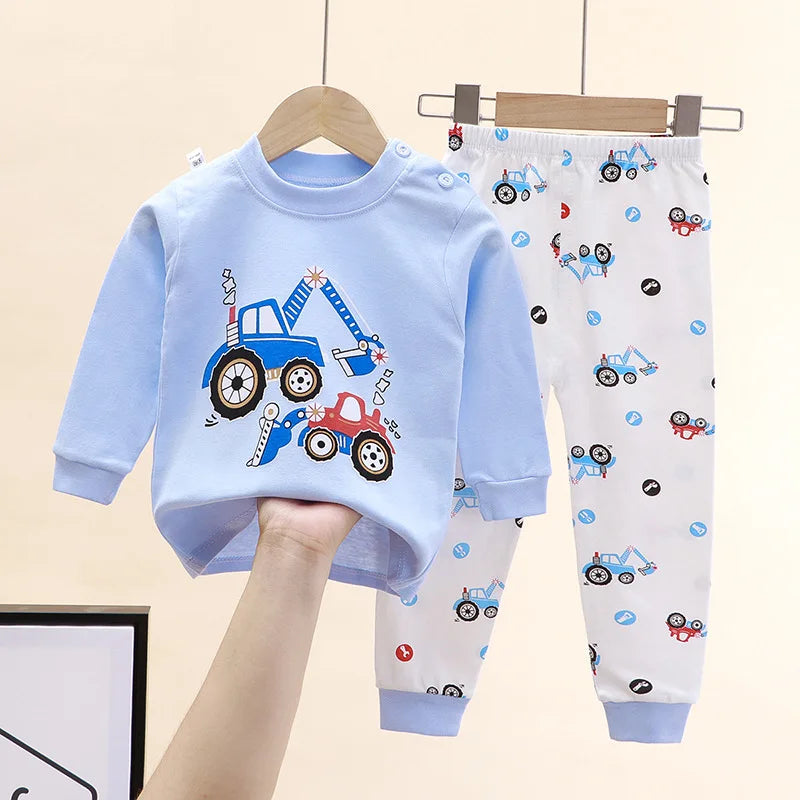 Baby Fall Clothes Cartoon Animal Sleepwear Children Pajamas Sets Unisex Kids Autumn Clothing Durable Soft Warm Comfort
