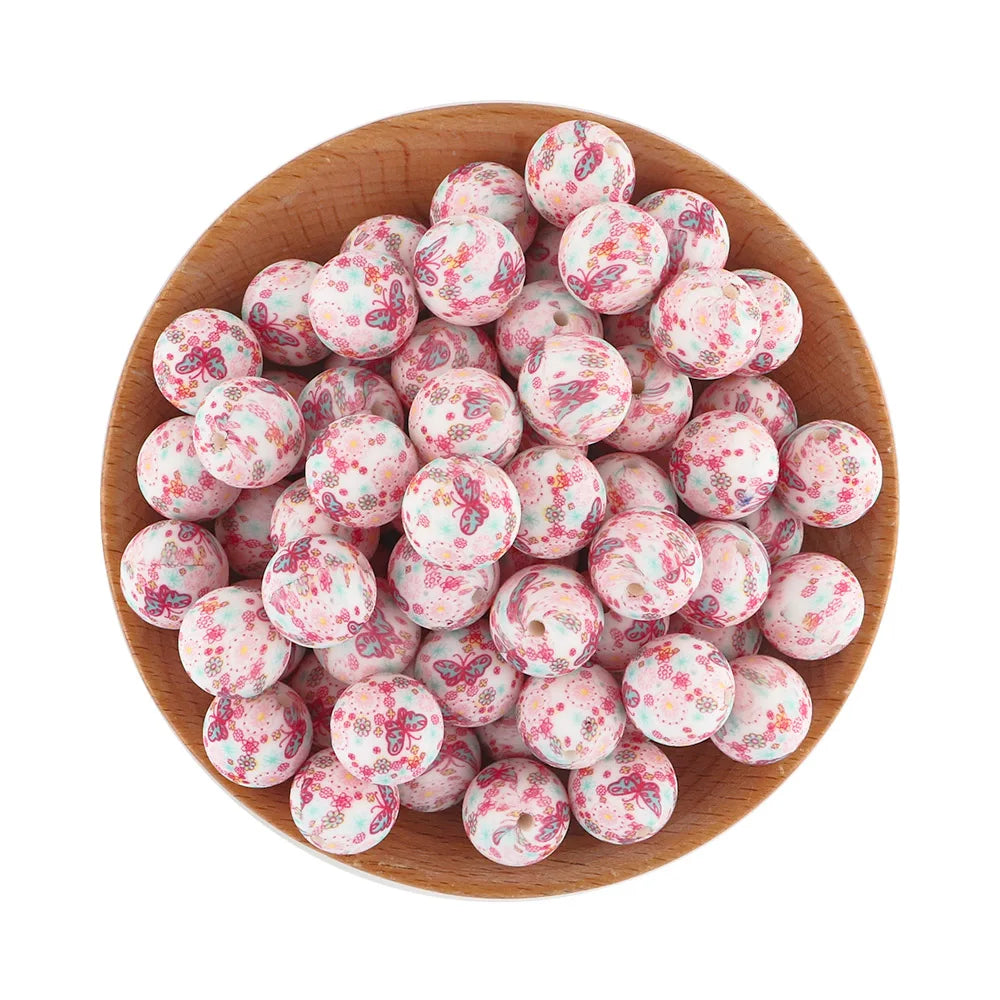 10Pcs/lot Printed Silicone Beads 15mm Round Leopard Terrazzo Dalmatian Camo Silicone Beads For Jewelry Making DIY Accessories