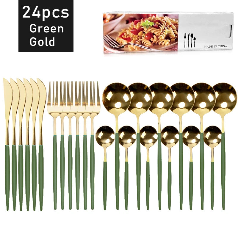 24Pcs Dinnerware Set Stainless Steel Tableware Dinner Knife Fork Dessert Spoon Cutlery Set Kitchen Flatware