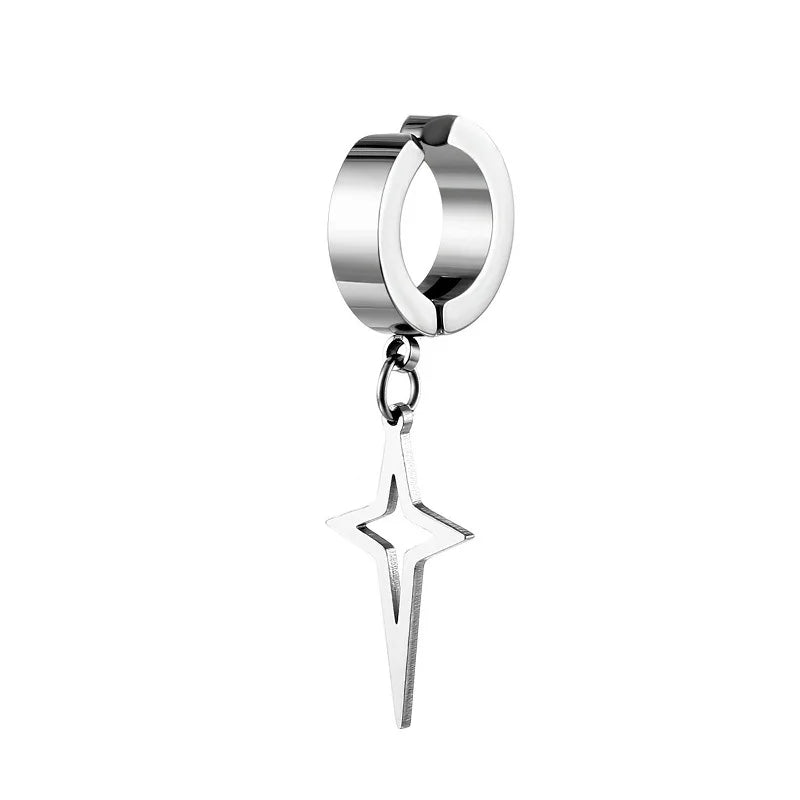 1 Pcs New Clip On Hoop Earrings For Men Women Stainless Steel Fake Non Piercing  Earring Without Ear Holes Black Huggie Hoop
