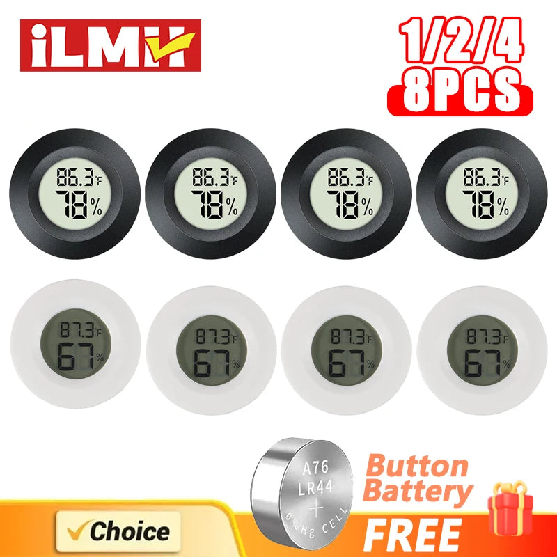 2/4 Pcs Mini Hygrometer Thermometer Fahrenheit or Celsius Meter Digital LCD Monitor Indoor Room Round Humidity Temperature Gauge