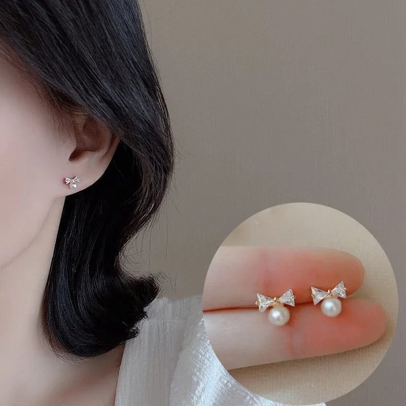 Fashion Cute Simple Bowkont Stud Earrings