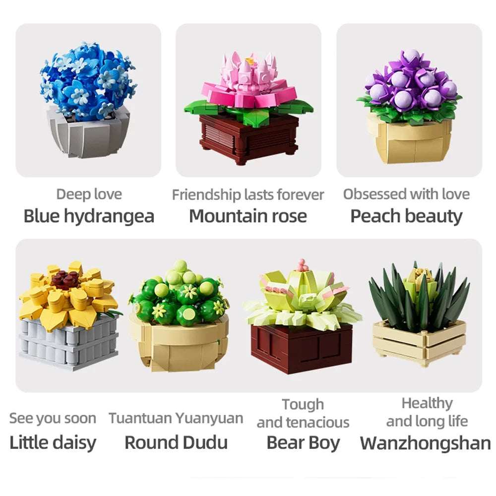 ToylinX Succulent Flower Potted Building Blocks 115PCS Toy Model Garden Children Adult  Festive Gifts Christmas Halloween Easter