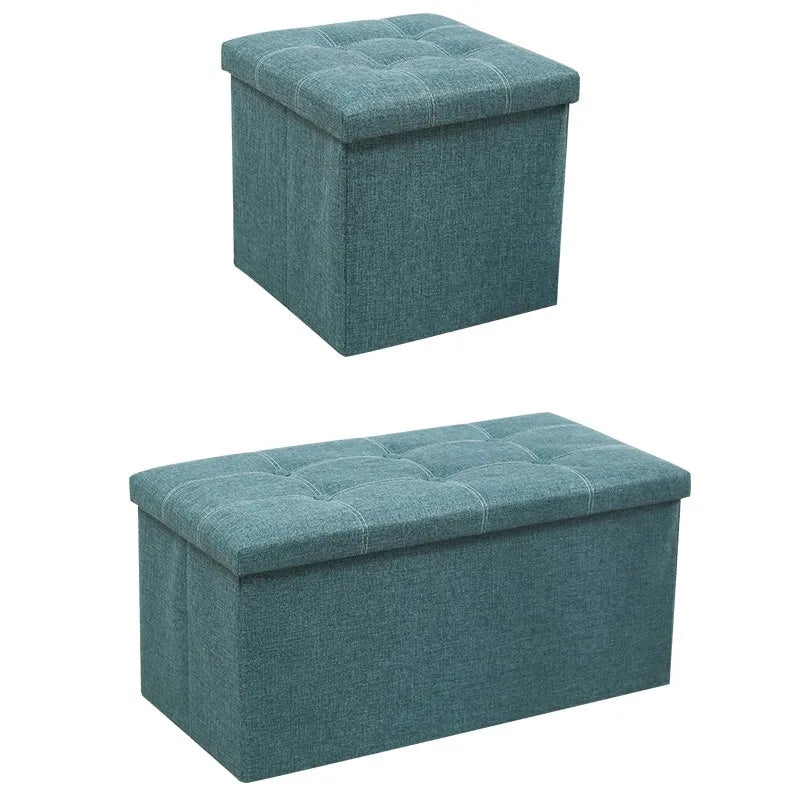 Home cotton and linen storage stool, multifunctional folding storage box, shoe changing stool, seat mat, long storage stool
