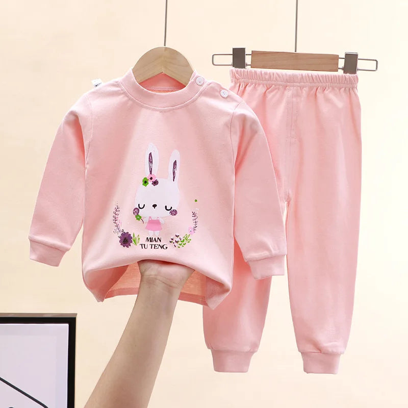 Baby Fall Clothes Cartoon Animal Sleepwear Children Pajamas Sets Unisex Kids Autumn Clothing Durable Soft Warm Comfort