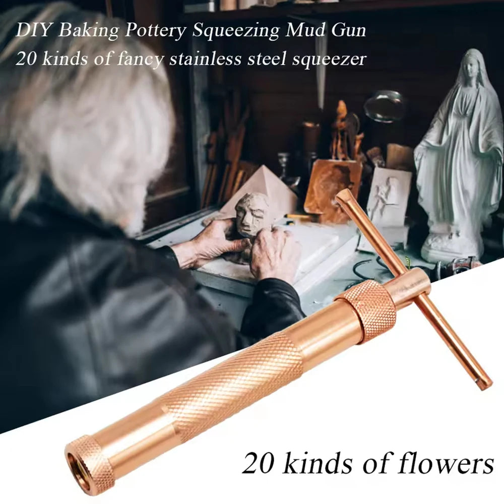 1Set Fancy Pattern Mud Extruder Mold Stainless Steel Clay Mold Ceramic Mold Rose Gold Sugar Paste Extruder Fondant