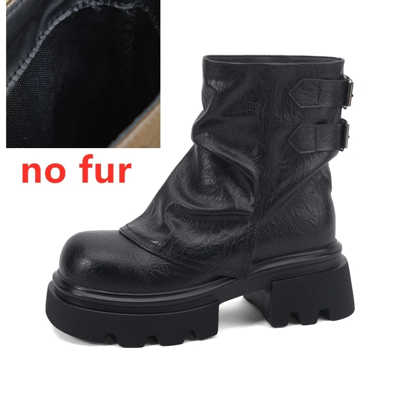 2025 New Women's Trouser Boots Thick-soled Square-toe Women Ankle Boots Large-Size Vintage Fashion Motorcycle Boots female