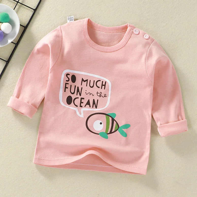 Cartoon Kids Long Sleeve Tops Cute  Dinosaur Children T-shirt Spring Autumn Cotton Clothing Baby Bottoming Shirt