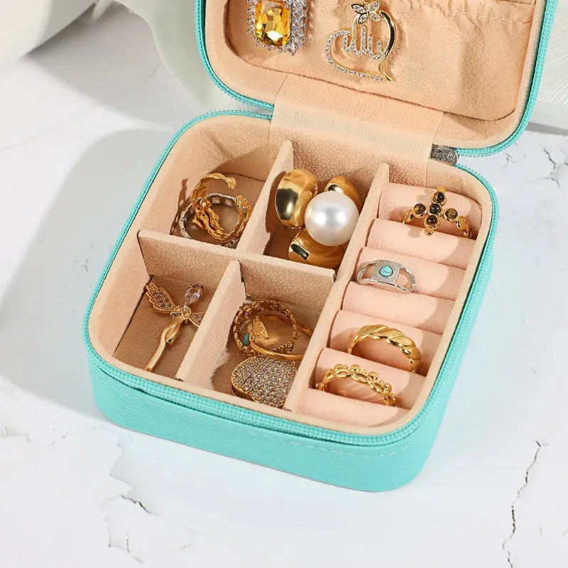 Mini Jewelry Storage Box Portable Home Travel Earrings Necklace Storage Case for Women Ring Organizer PU Leather Display Case