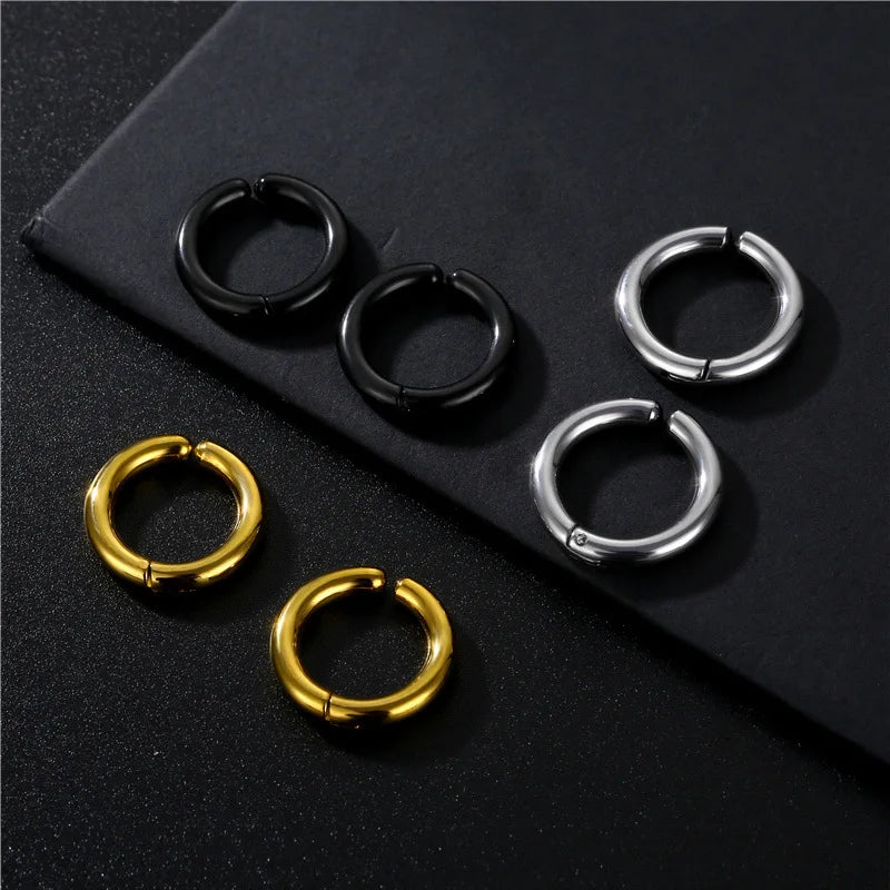 1 Pair Non-Piercing Fake Hoop Earrings For Women Men Classic Punk Stainless Steel Circle Hoops Clip Earring Without Hole Gifts ﻿
