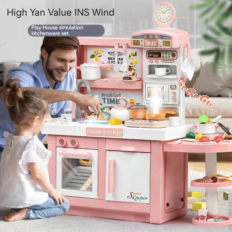Children's Extra Large 100cm Kitchen Set with Simulated Kitchenware Children's Cooking Home Set