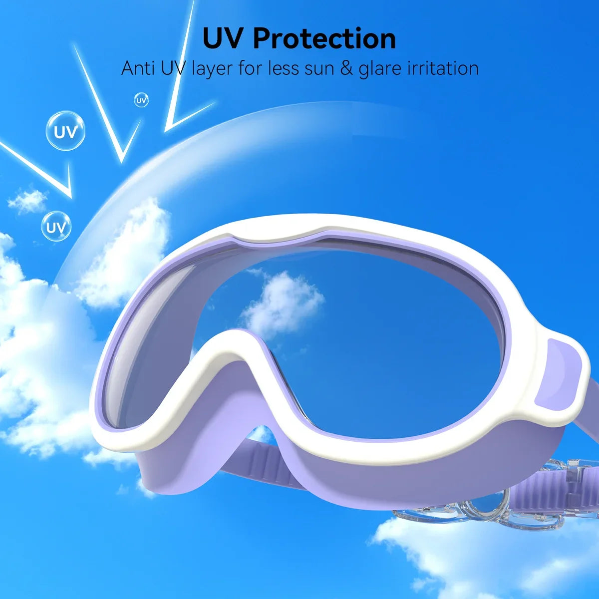 Swimming Goggles for Kids Large Frame Wide View Anti Fog Anti UV No Leaking Waterproof Quick Adjustable Soft Fit Age 3 15